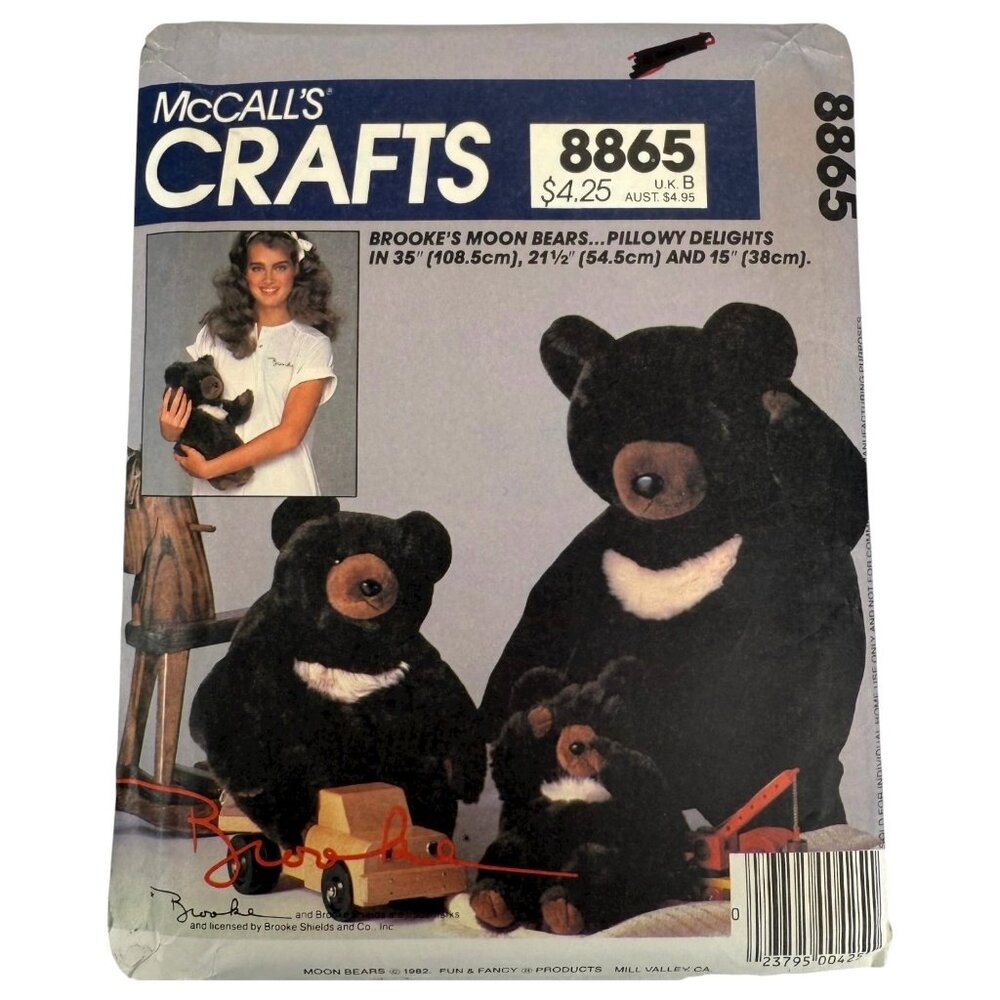McCalls 8865 713 Brooke Shield Moon Bears Sewing Pattern 3 Sizes Uncut 15” - 35”